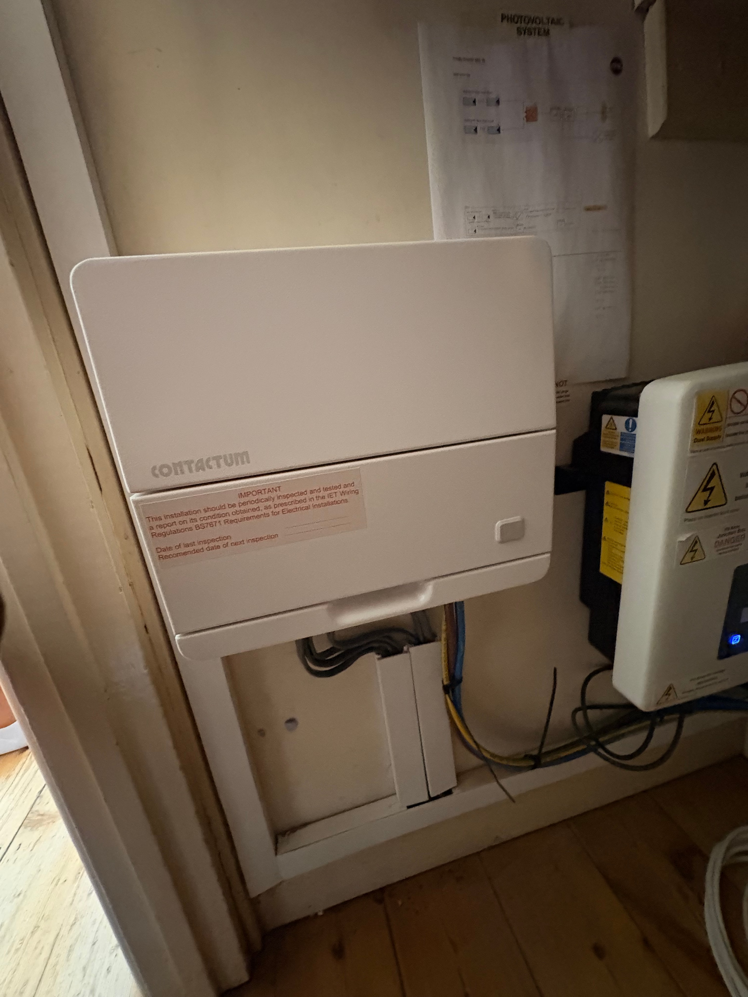 New consumer unit installed in Surrey for storage heater system — dedicated circuits for five heaters